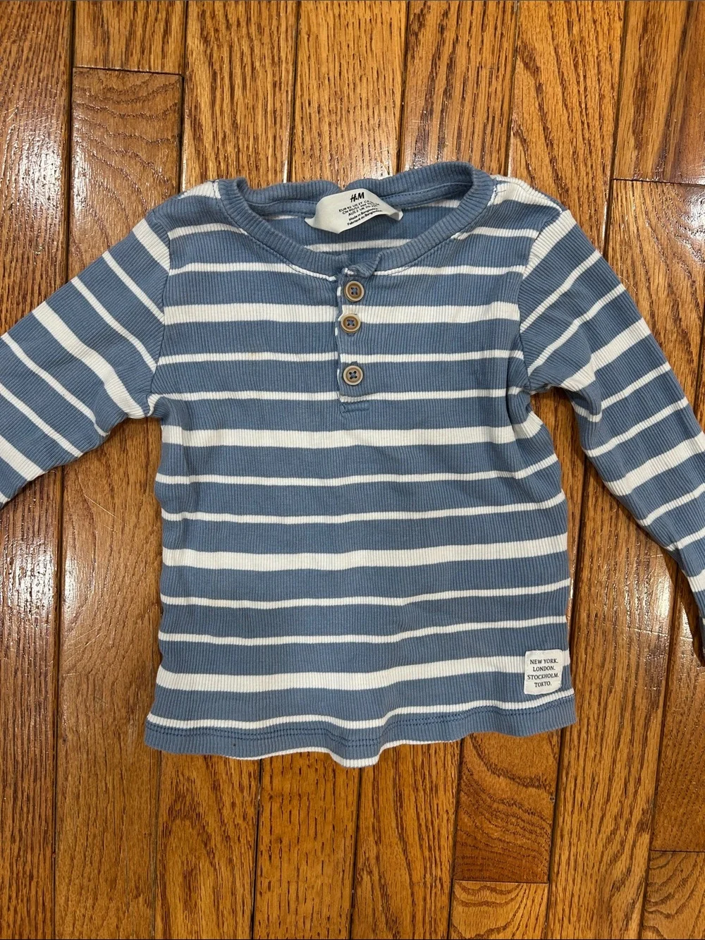 H&M Kids Long-Sleeve Henley Trio in Blue, Brown, and Cream Stripes